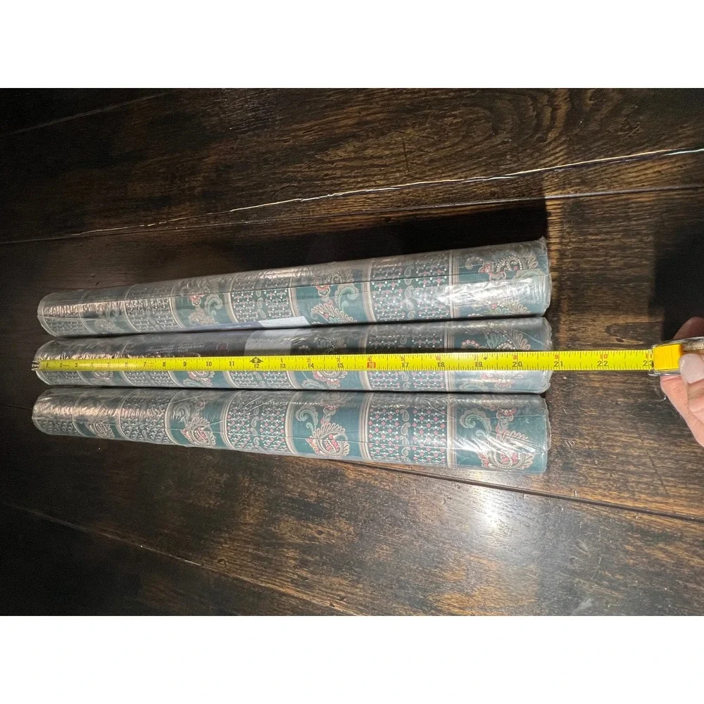 3 Rolls VTG 90s C&A Wallcoverings VT4012 Teal Paisley Floral Wallpaper Bolts NOS